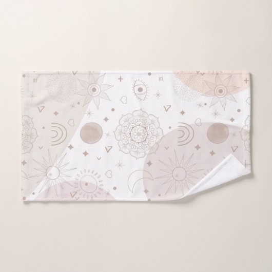 Boho Neutral Space Doodles Design esthétique (Serviette à main)