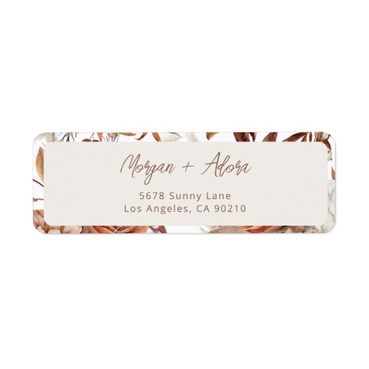 Boho Neutral Waterverf Pampas Retouradres Etiket (Voorkant)