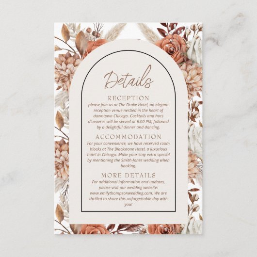 Boho Neutral Waterverf Pampas Trouwgegevens Informatiekaartje (Voorkant)