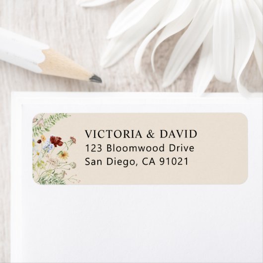 Boho Neutral Wildbloemen Return Address Label (Insitu)