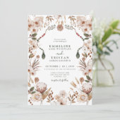 Boho Neutral Wildflowers Wedding Kaart (Staand voorkant)