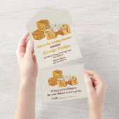 Boho Neutral Wood Block Letters Baby shower All In One Uitnodiging (Afscheurbaar)