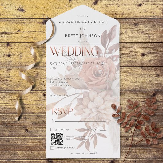 Boho Neutral Zachte Focus Herfst Boeket QR Code All In One Uitnodiging