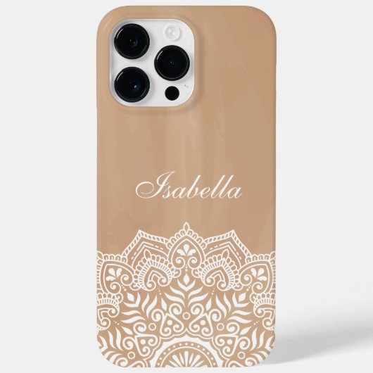Boho Neutrale en Witte Mandala Aangepaste Naam Case-Mate iPhone Case (Achterkant)