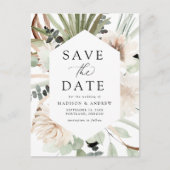 Boho Neutrale Tropische Bloemen Bewaar de Datum Aankondigingskaart (Voorkant)
