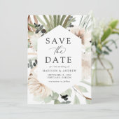 Boho Neutrale tropische bloemen Save The Date (Staand voorkant)
