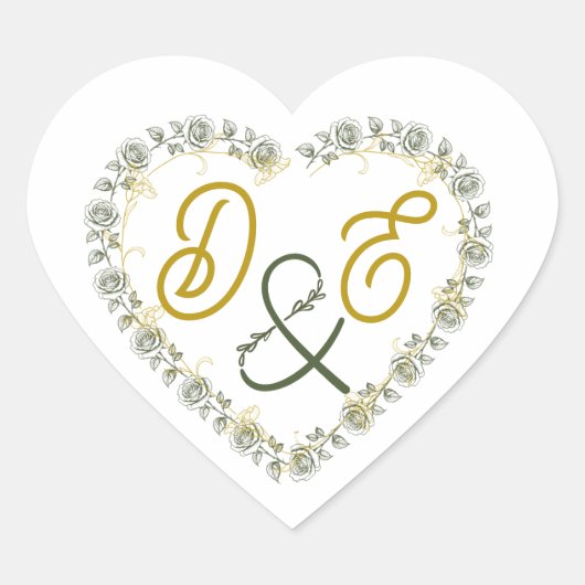 Boho neutrale trouwmonogram hart sticker (Voorkant)