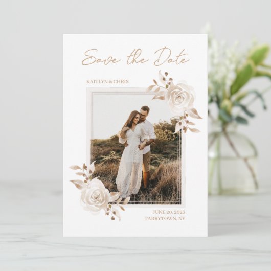 Boho Neutrale Waterverf Bloemachtige Bewaar de Dat Kaart (Staand voorkant)