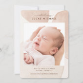 Boho Neutrale Waterverf Elegant Fotoaankondiging Kaart (Voorkant)