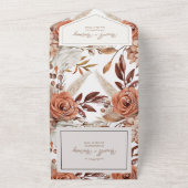 Boho Neutrale Waterverf Pampas Wedding All In One Uitnodiging (Buitenkant)