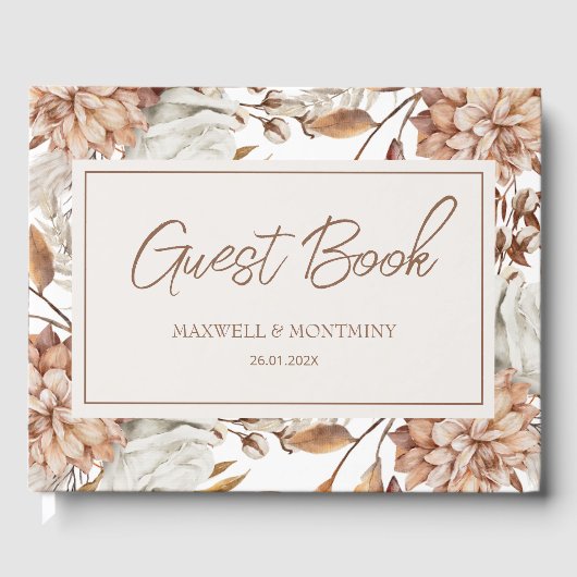 Boho Neutrale Waterverf Pampas Wedding Gastenboek (Voorkant)