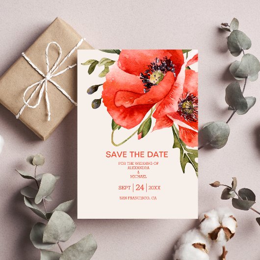 Boho Neutrale Waterverf Poppies Wedding Save The Date