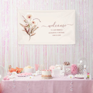 Boho Neutrale Waterverf Wildflower Wedding Banner
