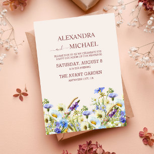 Boho Neutrale Waterverf Wildflower Wedding Invita Kaart