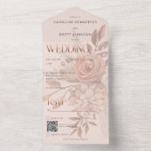 Boho Neutrale Zachte Herfst Boeket Blush QR Code All In One Uitnodiging (Binnen)