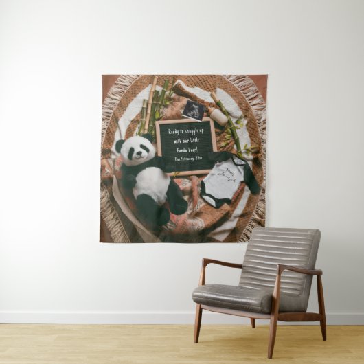 Boho neutrale zwangerschapsaankondiging Schattige Wandkleed (In situ)