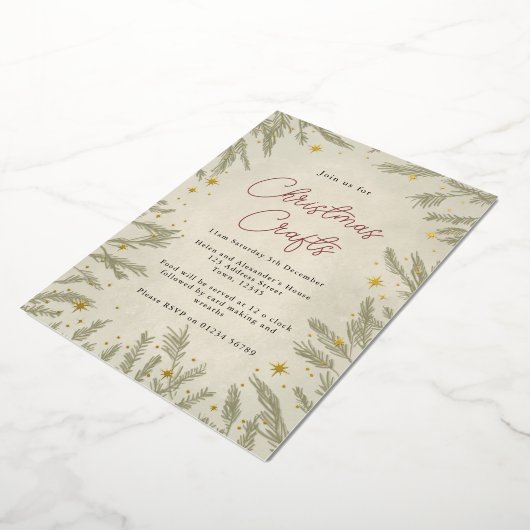 Boho neutre Artisanat de Noël Foil Invitation (Rotation)