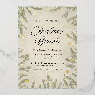 Boho neutre Noël Brunch Foil Invitation