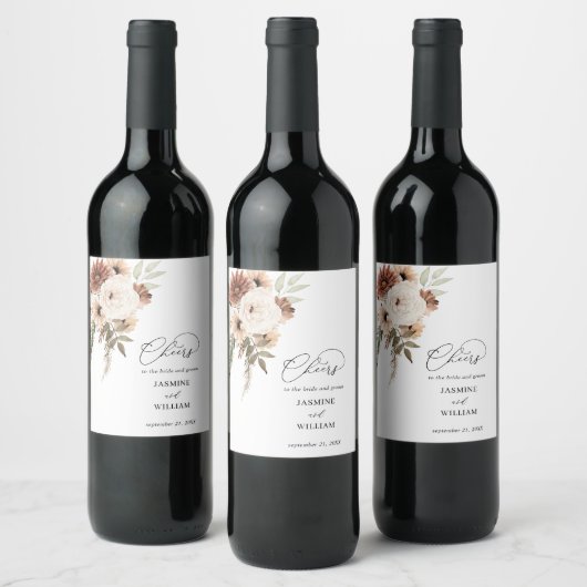 Boho Neutre Rustique Floral Vin Étiquette 2 (Bouteilles)