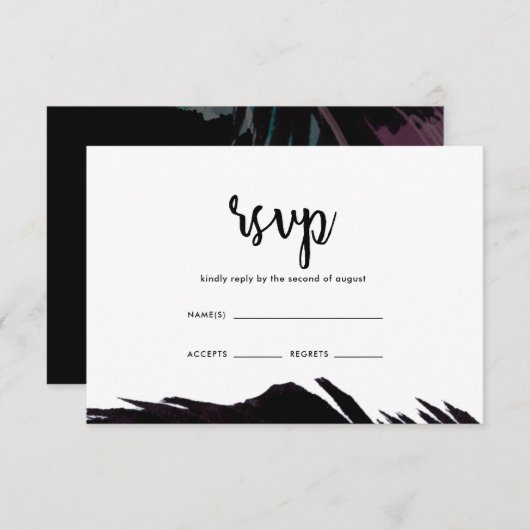 Boho Nights Noir avec Mariage en plume RSVP (Devant / Derrière)