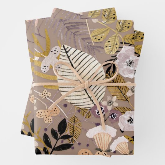 Boho Noir Blanc Or Pêche Feuille Florale Dessinée (En situation)