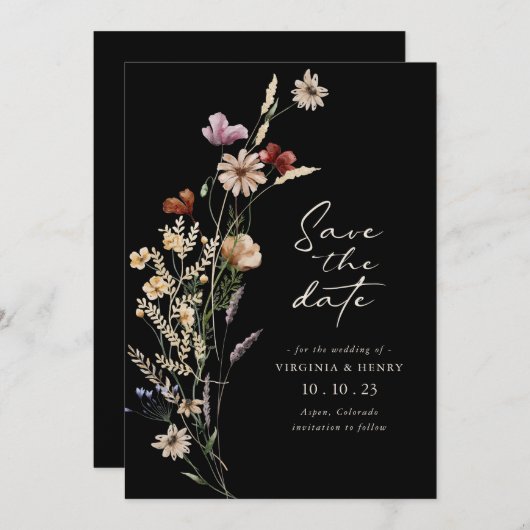 Boho Noir Enregistrer La Carte Plat Date (Devant / Derrière)