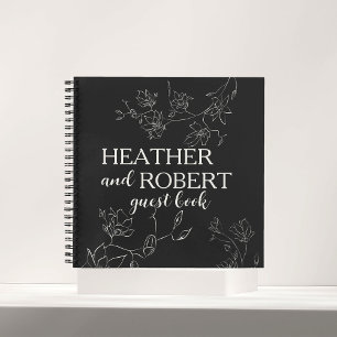 Boho noir et blanc Floral Mariage livre d'hôtes