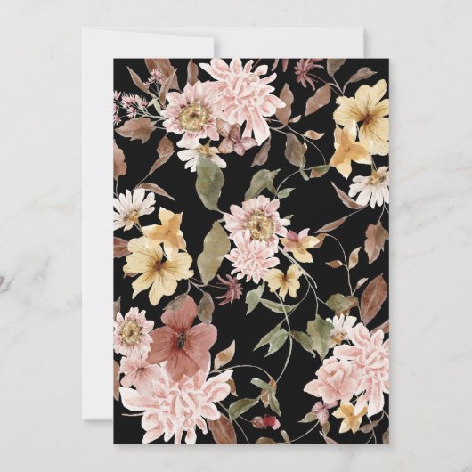 Boho noir fleurit et Faire-part de mariage d'oisea (Dos)