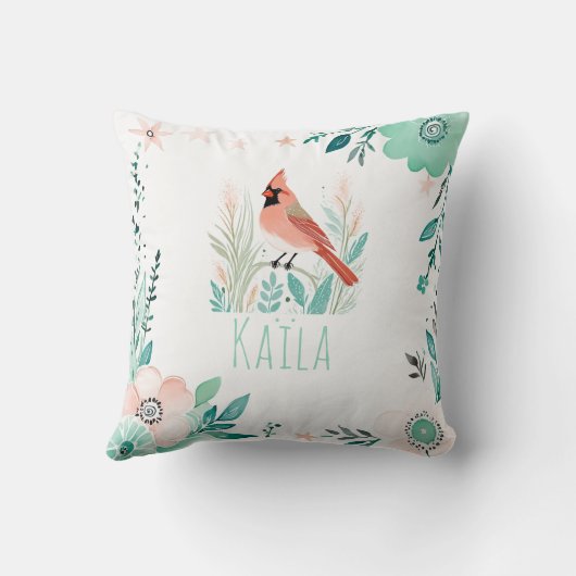 Boho Northern Cardinal Coussin Pastel Green (Verso)