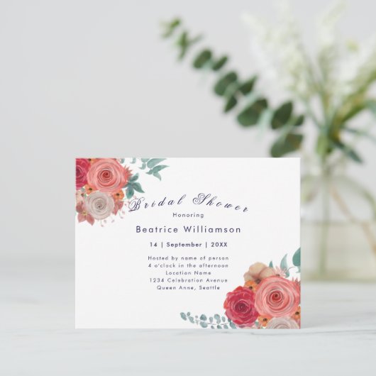 Boho nuptiale rose rouge invitation (Debout devant)