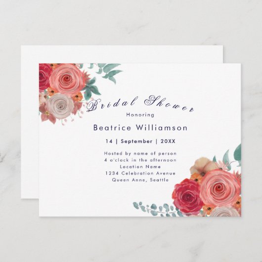 Boho nuptiale rose rouge invitation (Devant / Derrière)