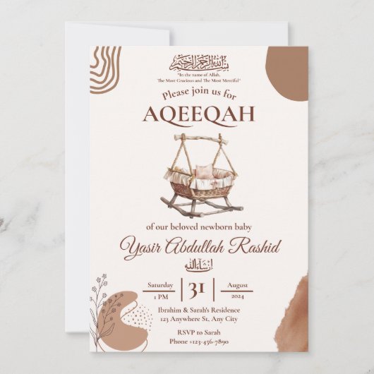 Boho Nursery Baby Boy Moslim Pasgeboren Aqiqah Aqe Kaart (Voorkant)