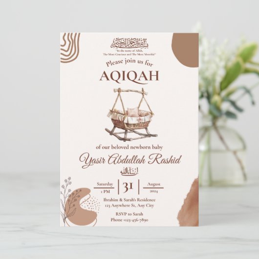 Boho Nursery Baby Boy Moslim Pasgeboren Aqiqah Aqe Kaart (Staand voorkant)
