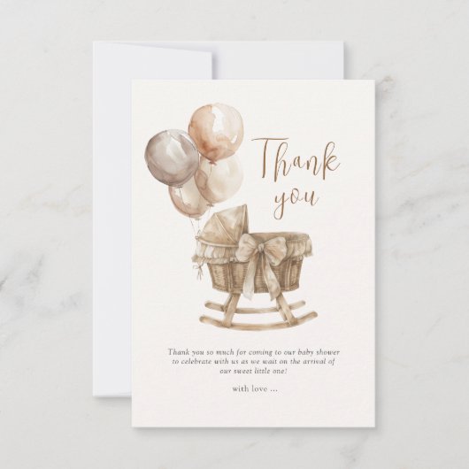 Boho Nursery Beige Ballons Genderonthulling Bedankkaart (Voorkant)