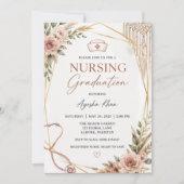 Boho Nursing Graduation Invitation with Stethoscop (Devant)