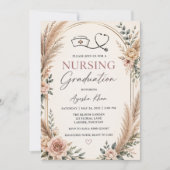 Boho Nursing Graduation Invitation with Stethoscop (Devant)