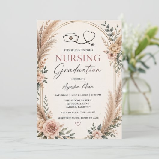 Boho Nursing Graduation Invitation with Stethoscop (Debout devant)
