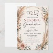 Boho Nursing Graduation Invitation with Stethoscop (Devant / Derrière)