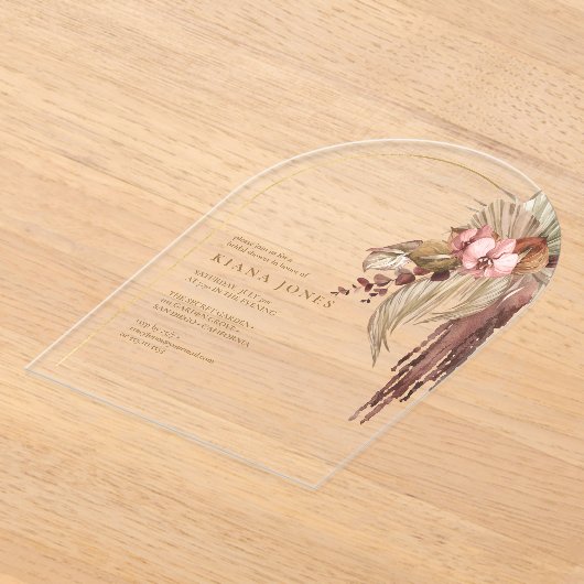 Boho Oasis Trouw Bloem Bruids Bruiloft ID959 Acryl Uitnodigingen (Laagn)