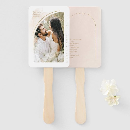 Boho Oasis Trouwfoto Programma Blush ID959 Handwaaier (Voorkant en achterkant)