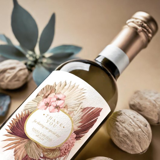 Boho Oasis Wedding Floral Dank je ID959 Wijn Etiket