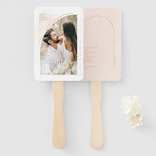 Boho Oasis Wedding Photo Program Blush ID959 Handwaaier (Voorkant en achterkant)