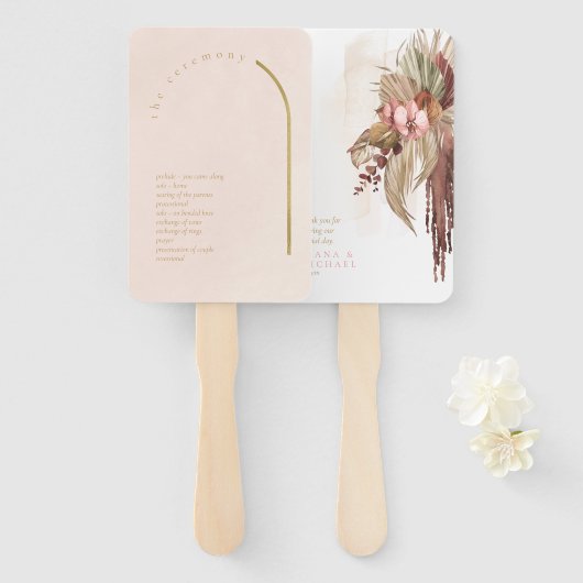 Boho Oasis Wedding Program Blush ID959 Handwaaier (Voorkant en achterkant)
