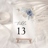 Boho Ocean Beach Koraal Blauw Bruiloft Tafel Numme