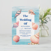 Boho Ocean Seashells Coral Beach Unique Weddenscha Kaart (Staand voorkant)