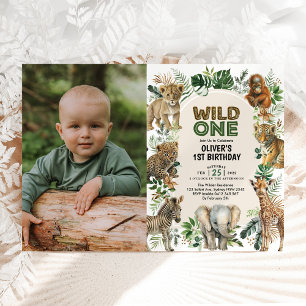 Boho Oerwoud Animals Wild Een 1e Verjaardag Foto Kaart