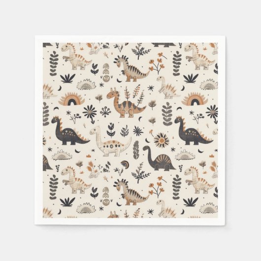 Boho Oerwoud Dinosauruspatroon Verjaardag Servet (Voorkant)