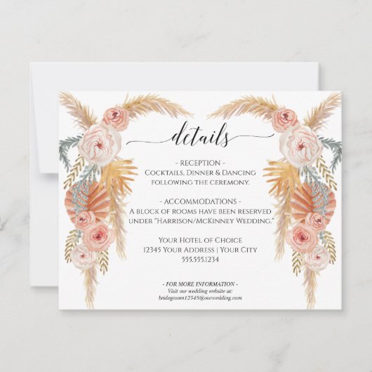 Boho Oerwoud Pampas Grass Floral n Foliage Wedding Kaart (Voorkant)