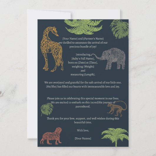 Boho Oerwoud Safari Baby Boy Geboorte Aankondiging (Voorkant)