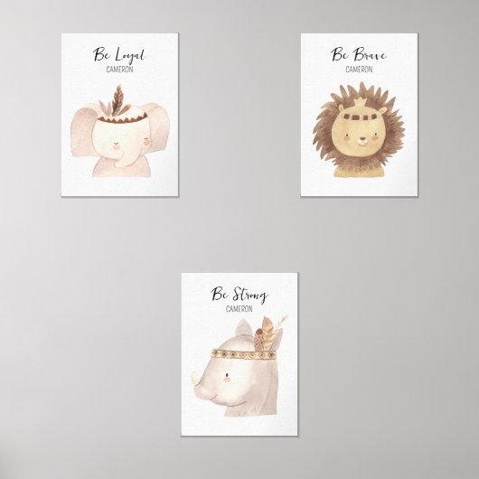 Boho Oerwoud Safari Dieren Gepersonaliseerde Kweke Muurkunst Sets (Voorkant)